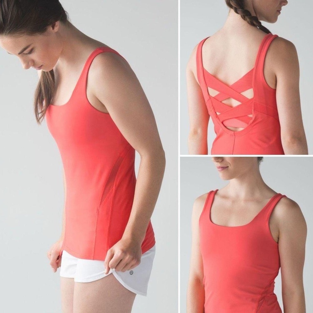 Lululemon Rise and Flow Coral/Peach Active Tank with Mesh Detail | Size 4